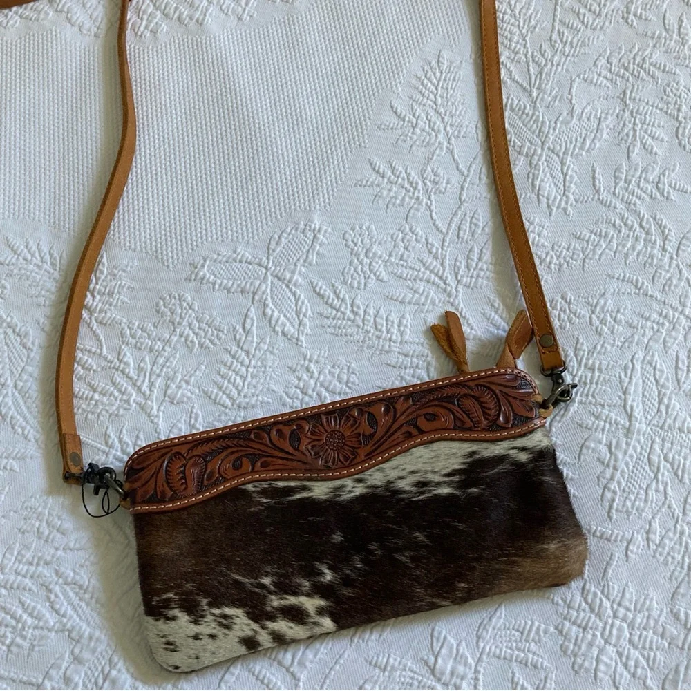 American Darling small crossbody purse topped leather calf hair western boho - Picture 2 of 16